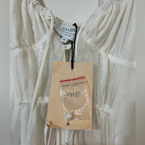 NWT LA LIGNE Josie Cotton Silk blend Midi Dress In Ivory Medium - Picture 4 of 10